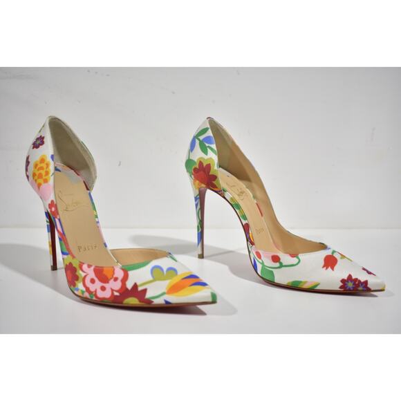 Christian Louboutin Iriza 100 Crepe Satin Bloomy Floral Pointed Heel Pump 37.5 - Picture 4 of 12